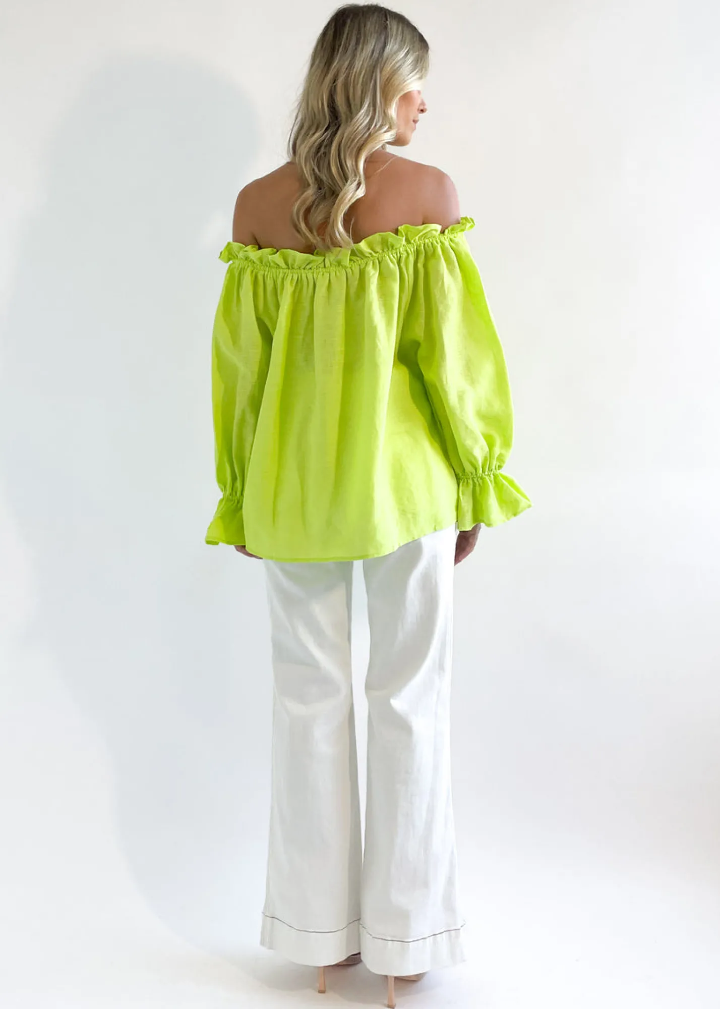 Women Gingham & Heels Blouses>Adah Off Shoulder Linen Blouse
