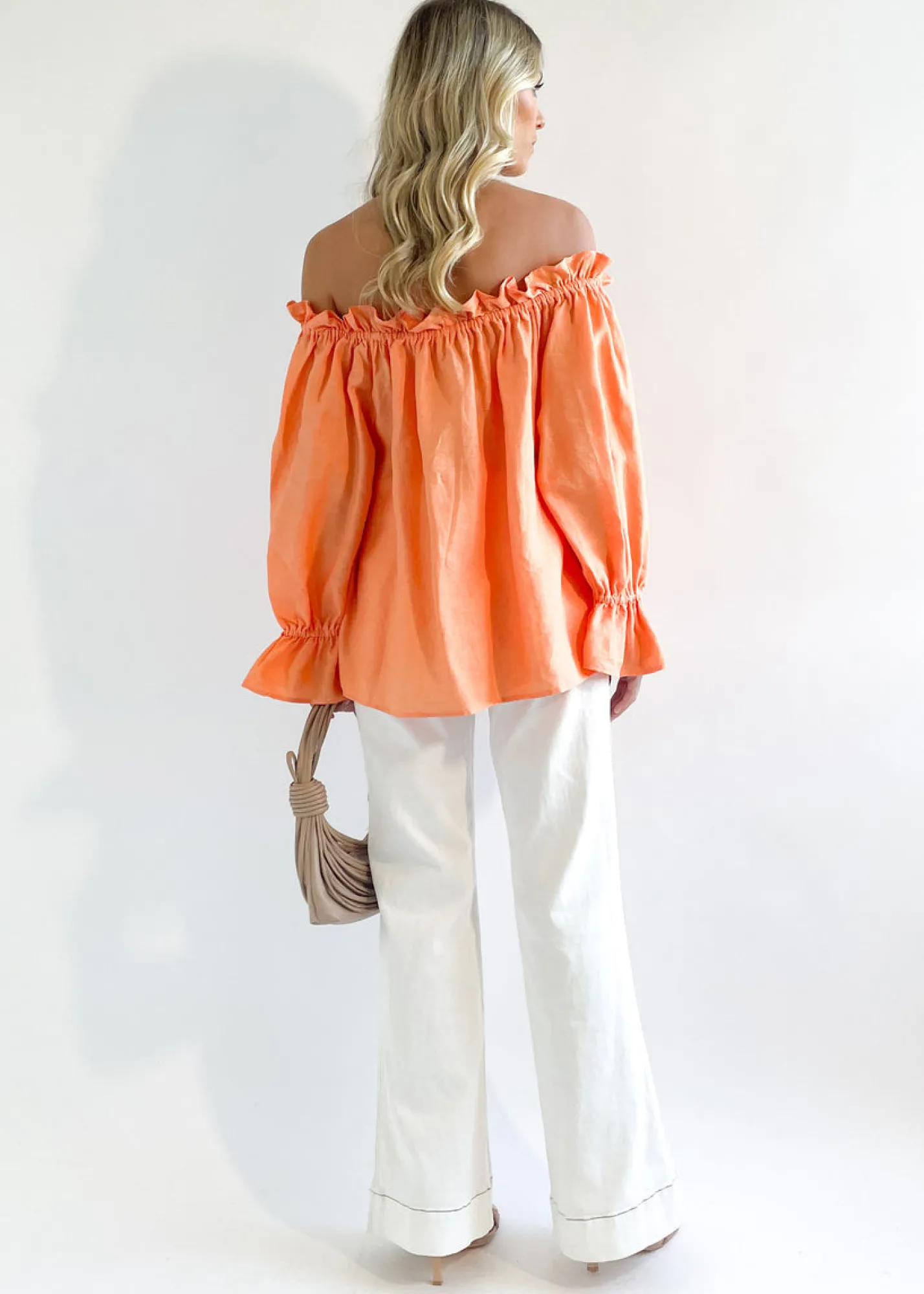 Women Gingham & Heels Blouses>Adah Off Shoulder Linen Blouse