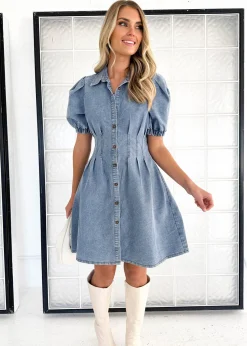 Women Gingham & Heels Short>Aika Denim Dress