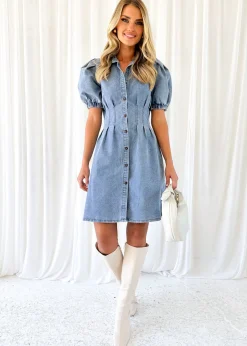 Women Gingham & Heels Short>Aika Denim Dress