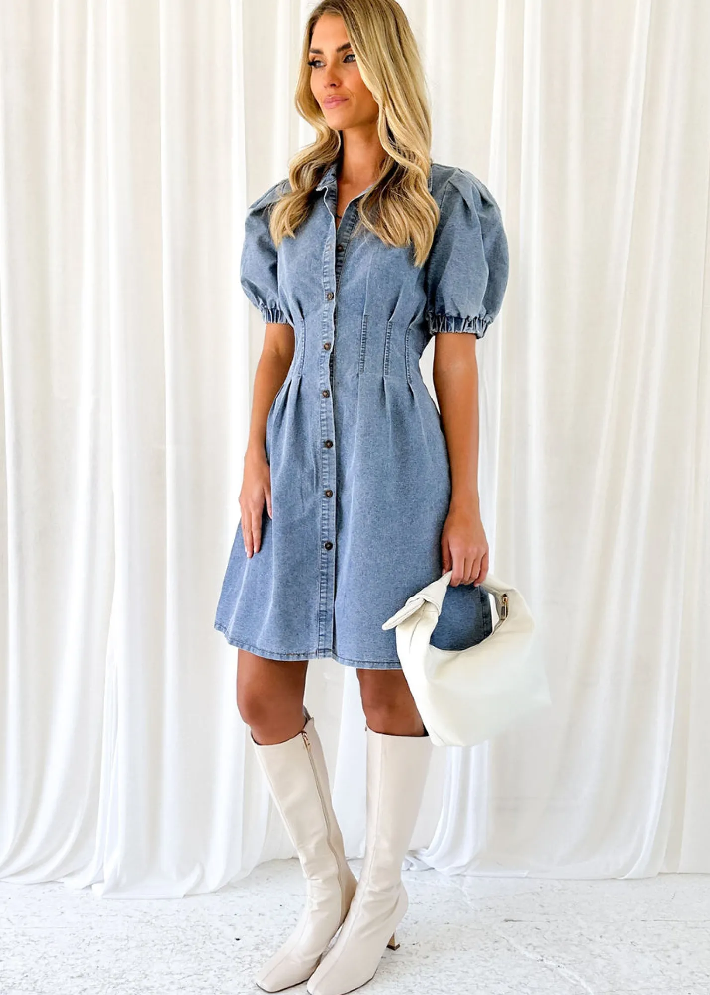 Women Gingham & Heels Short>Aika Denim Dress