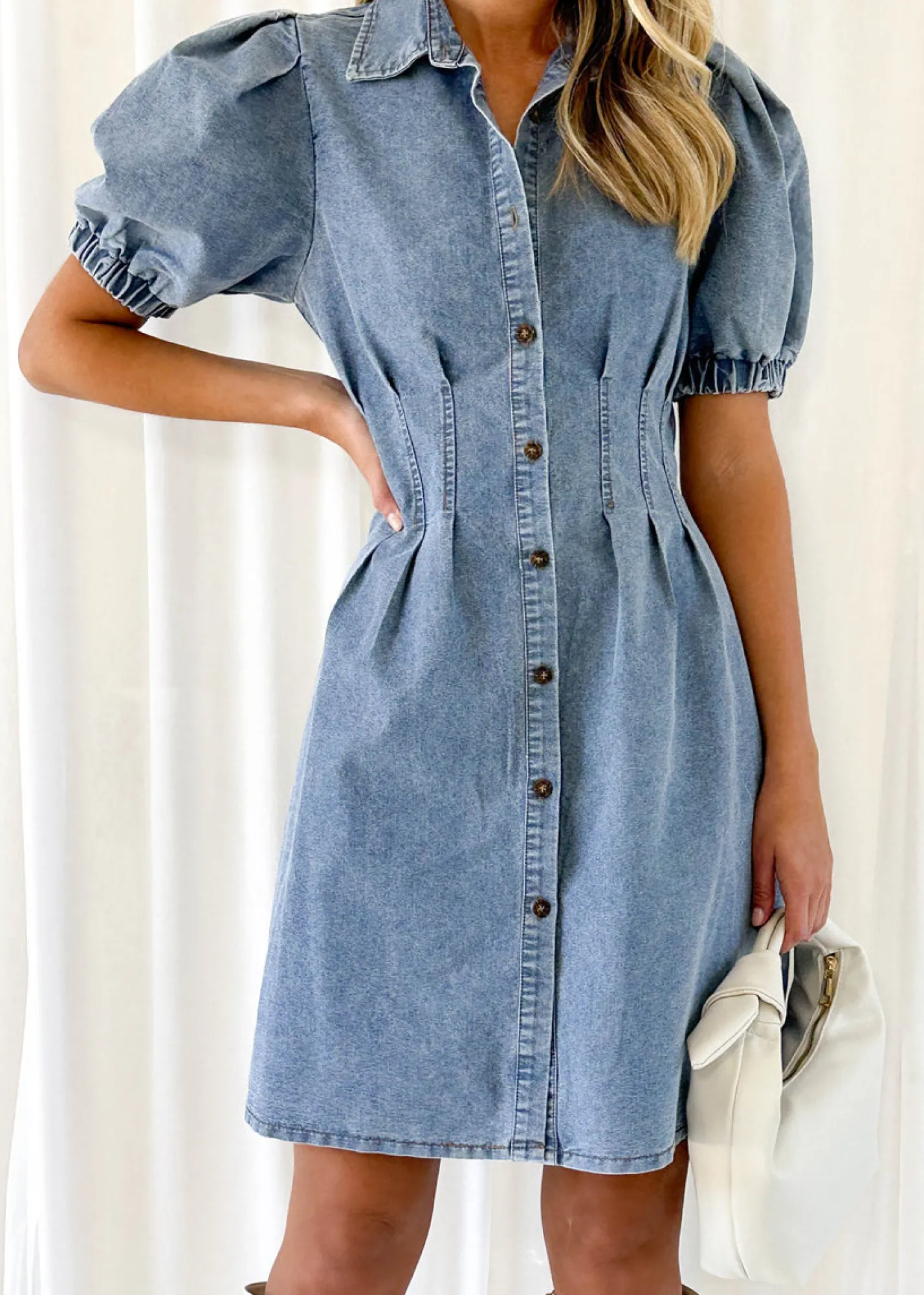 Women Gingham & Heels Short>Aika Denim Dress