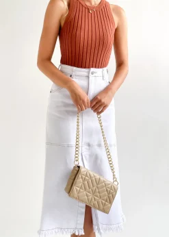 Women Gingham & Heels Skirts>Altana Stretch Denim Midi Skirt