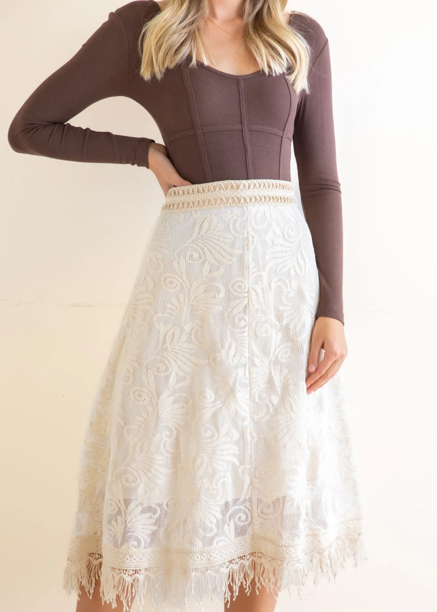 Women Gingham & Heels Skirts>Andree Lace Midi Skirt