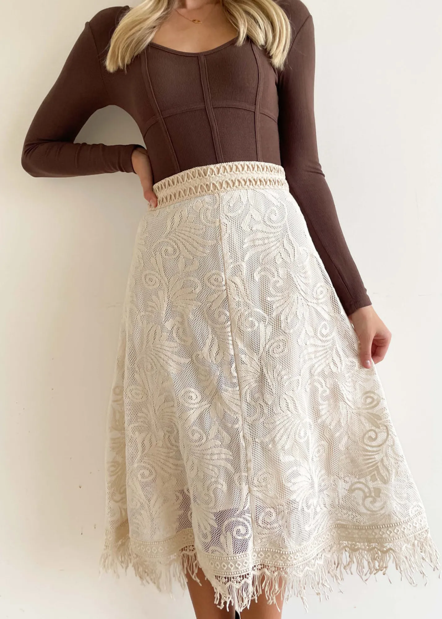 Women Gingham & Heels Skirts>Andree Lace Midi Skirt