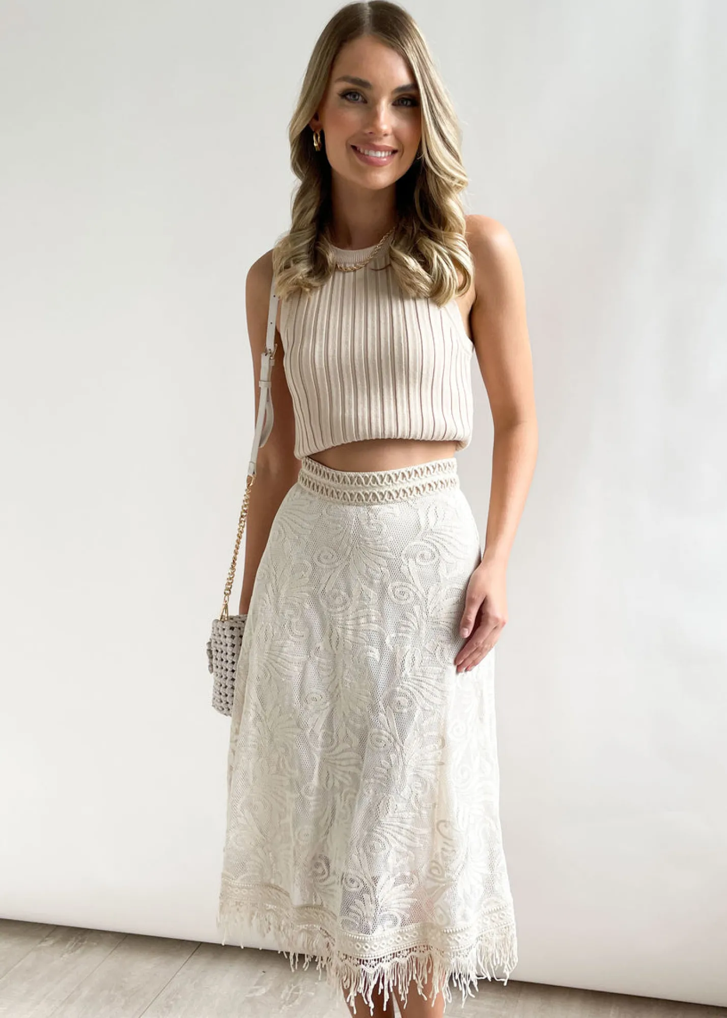 Women Gingham & Heels Skirts>Andree Lace Midi Skirt