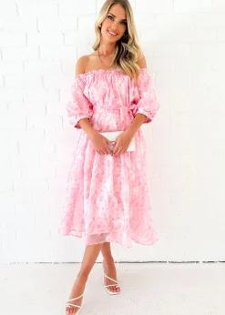 Women Gingham & Heels Midi>Arora Off Shoulder Midi Dress