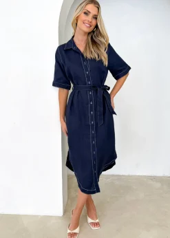 Women Gingham & Heels Midi>Arwa Linen Midi Dress