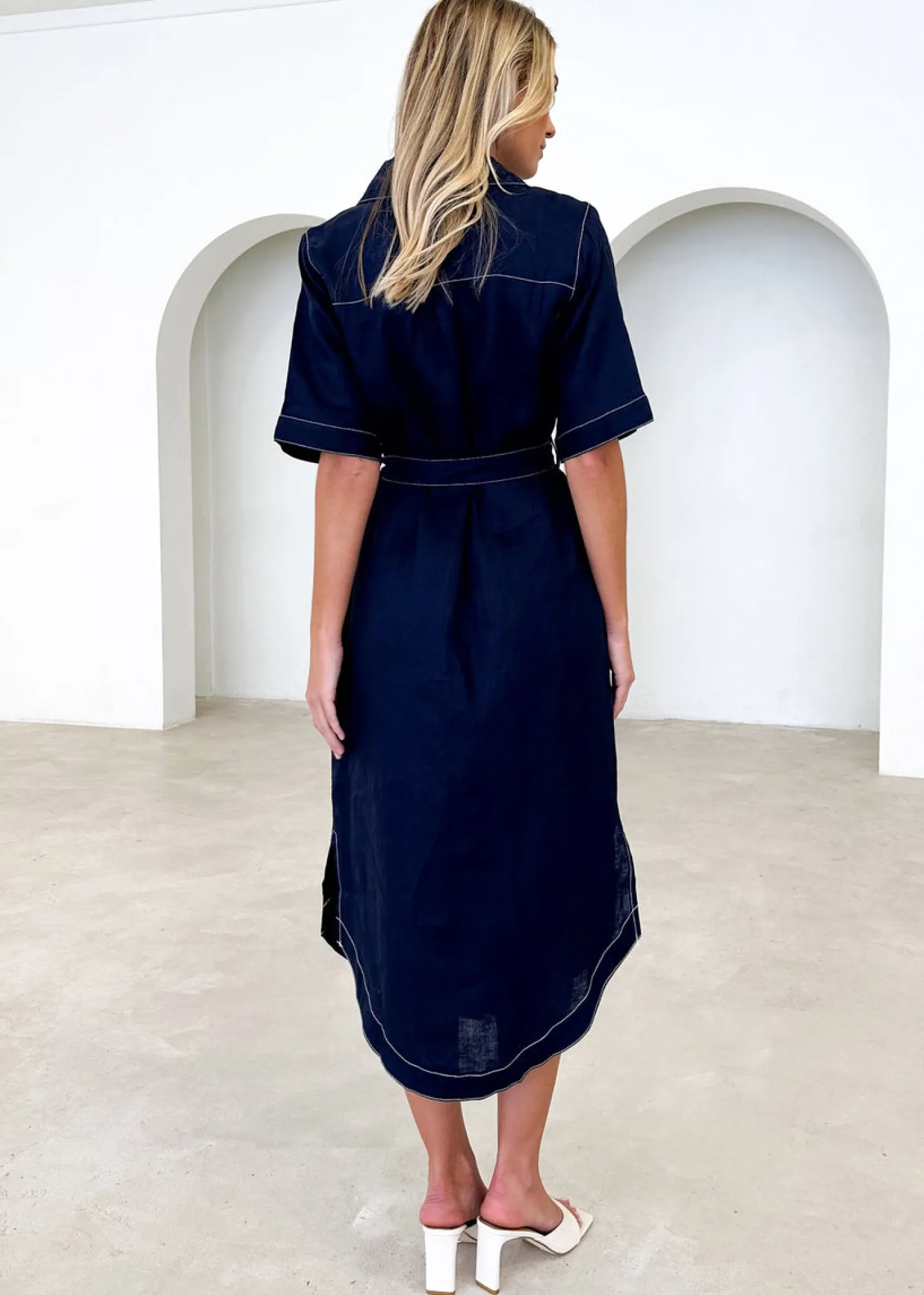 Women Gingham & Heels Midi>Arwa Linen Midi Dress