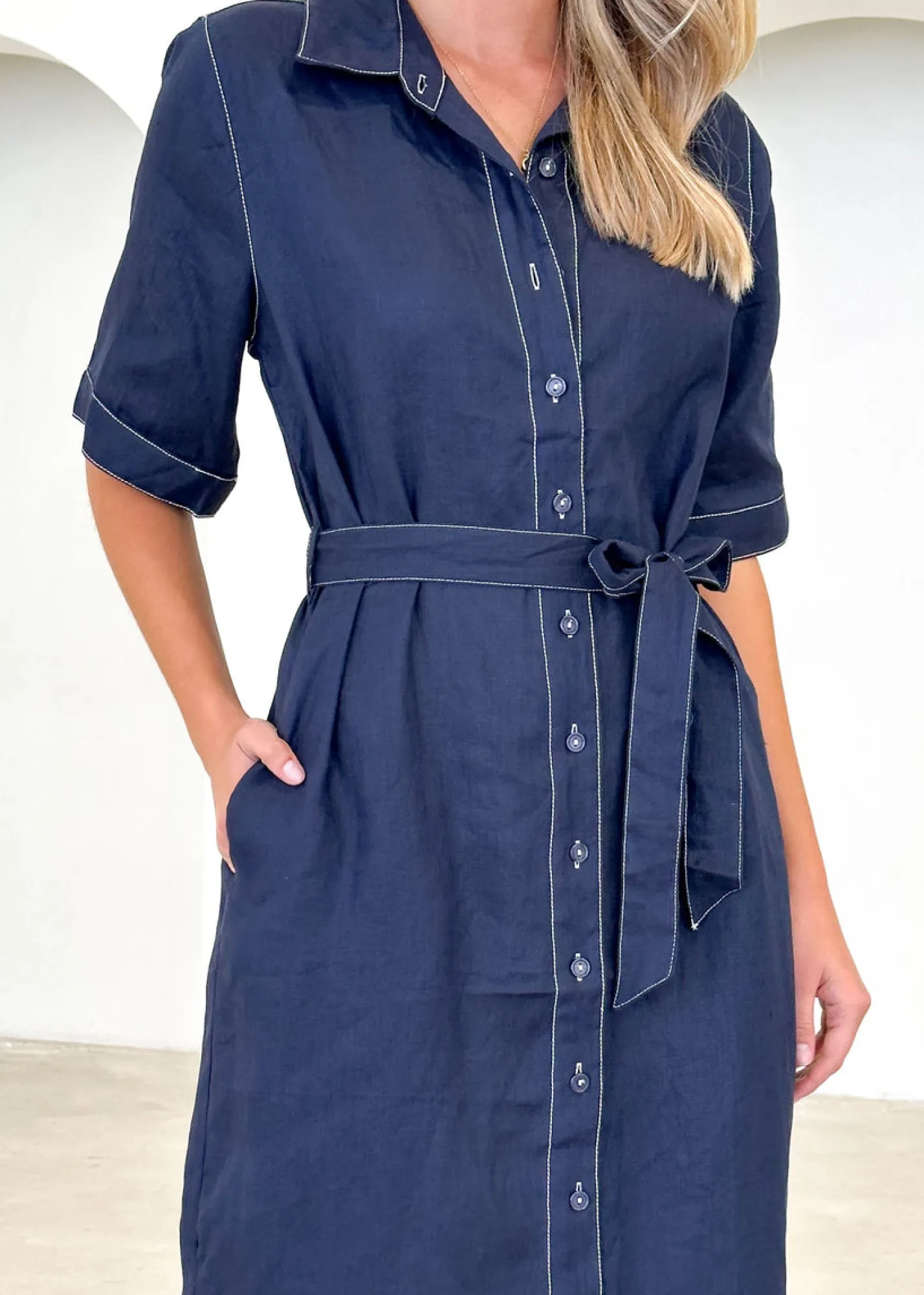 Women Gingham & Heels Midi>Arwa Linen Midi Dress