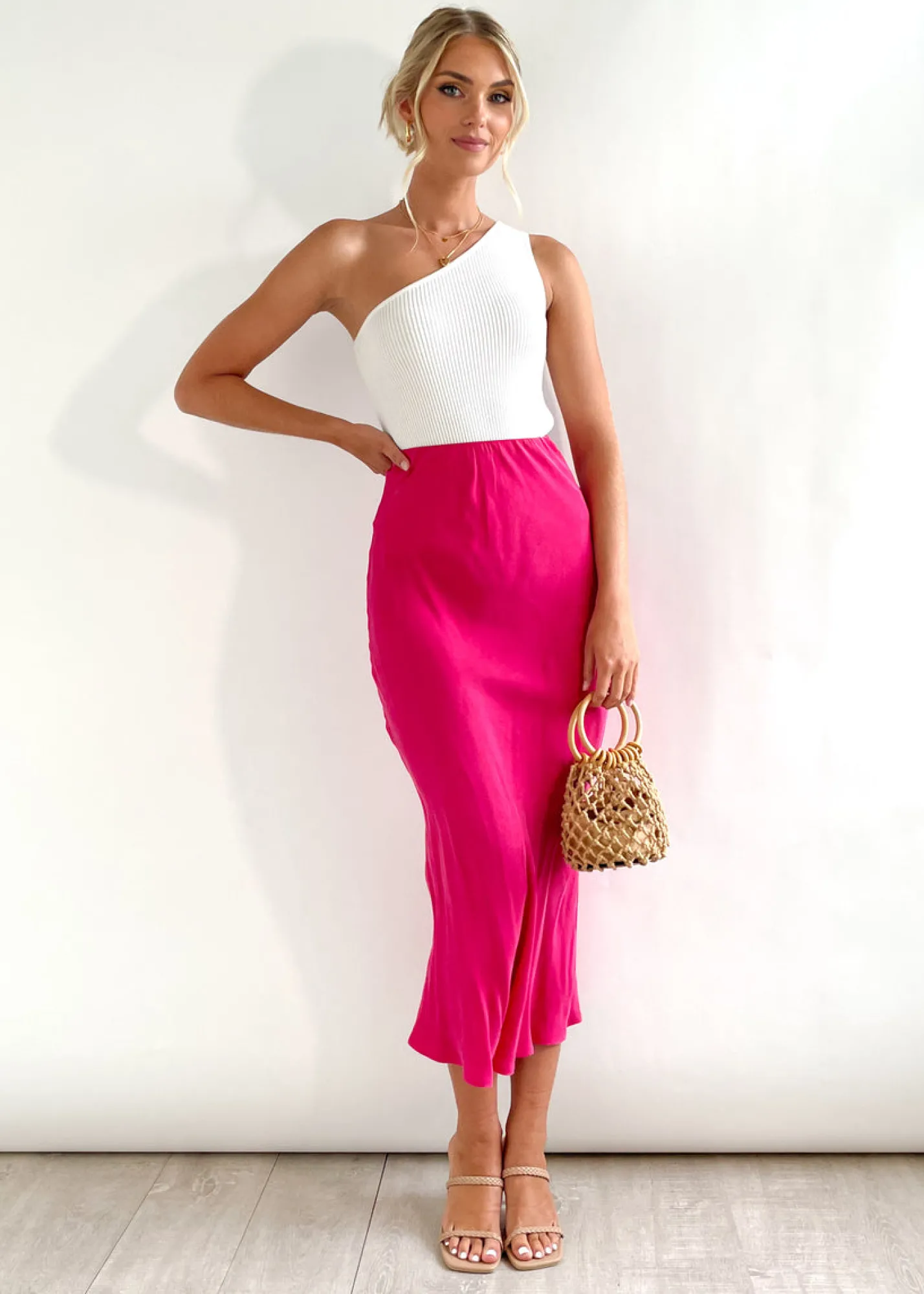 Women Gingham & Heels Skirts>Axara Cupro Midi Skirt