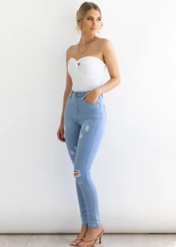 Women Gingham & Heels Jeans><noscript><img width=