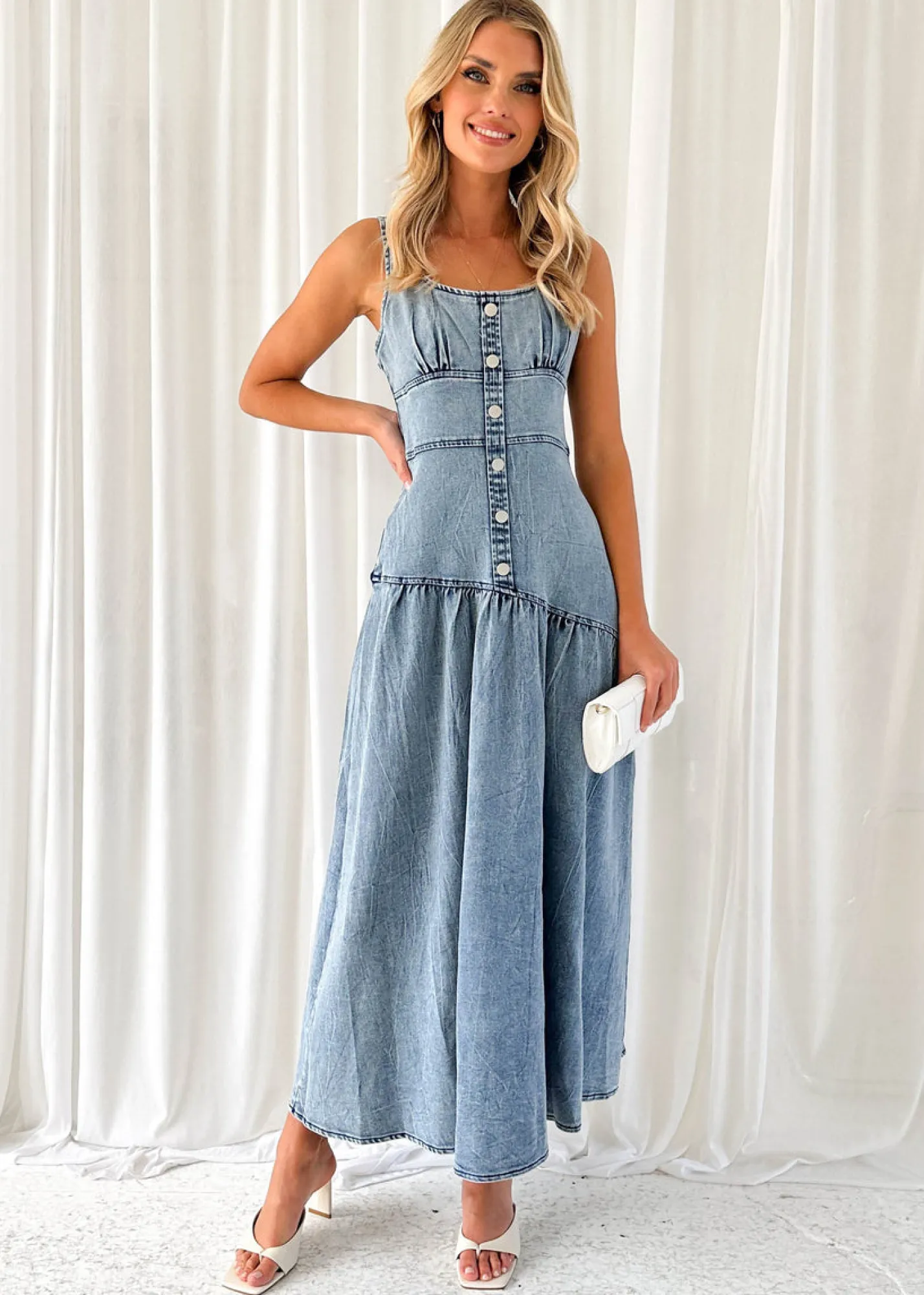 Women Gingham & Heels Midi>Breah Denim Midi Dress