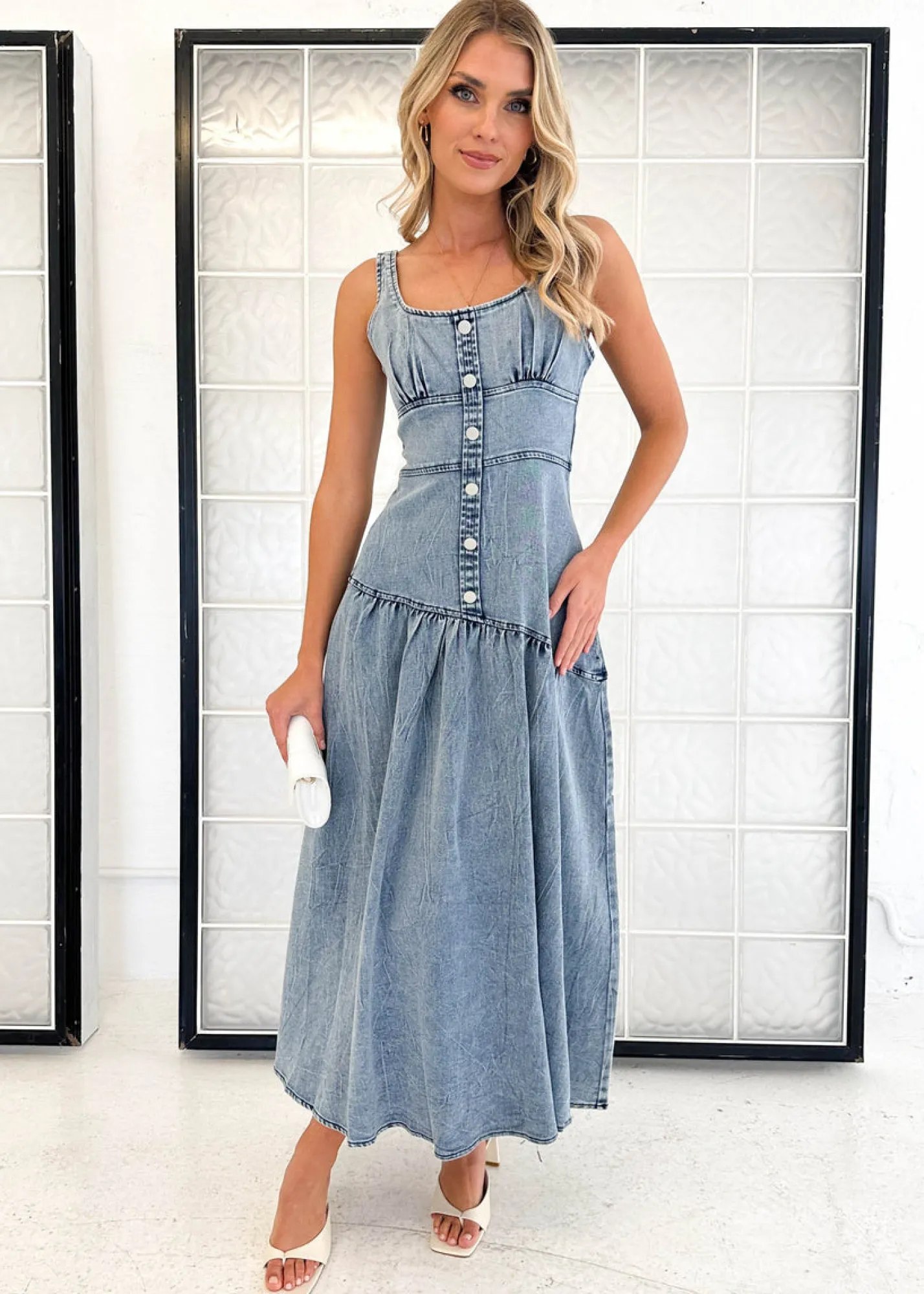 Women Gingham & Heels Midi>Breah Denim Midi Dress