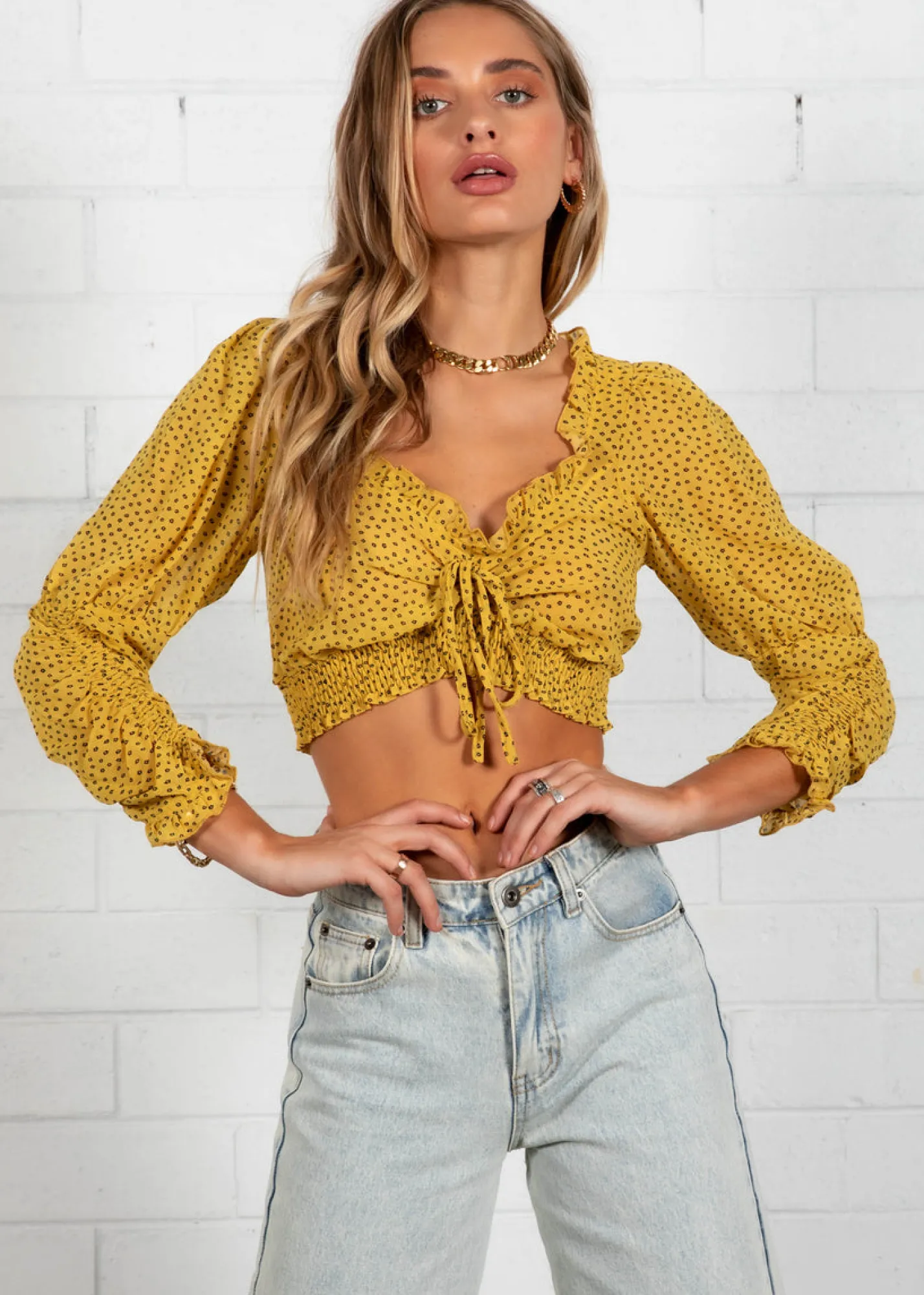 Women Gingham & Heels Crops>Cadence Cropped Blouse