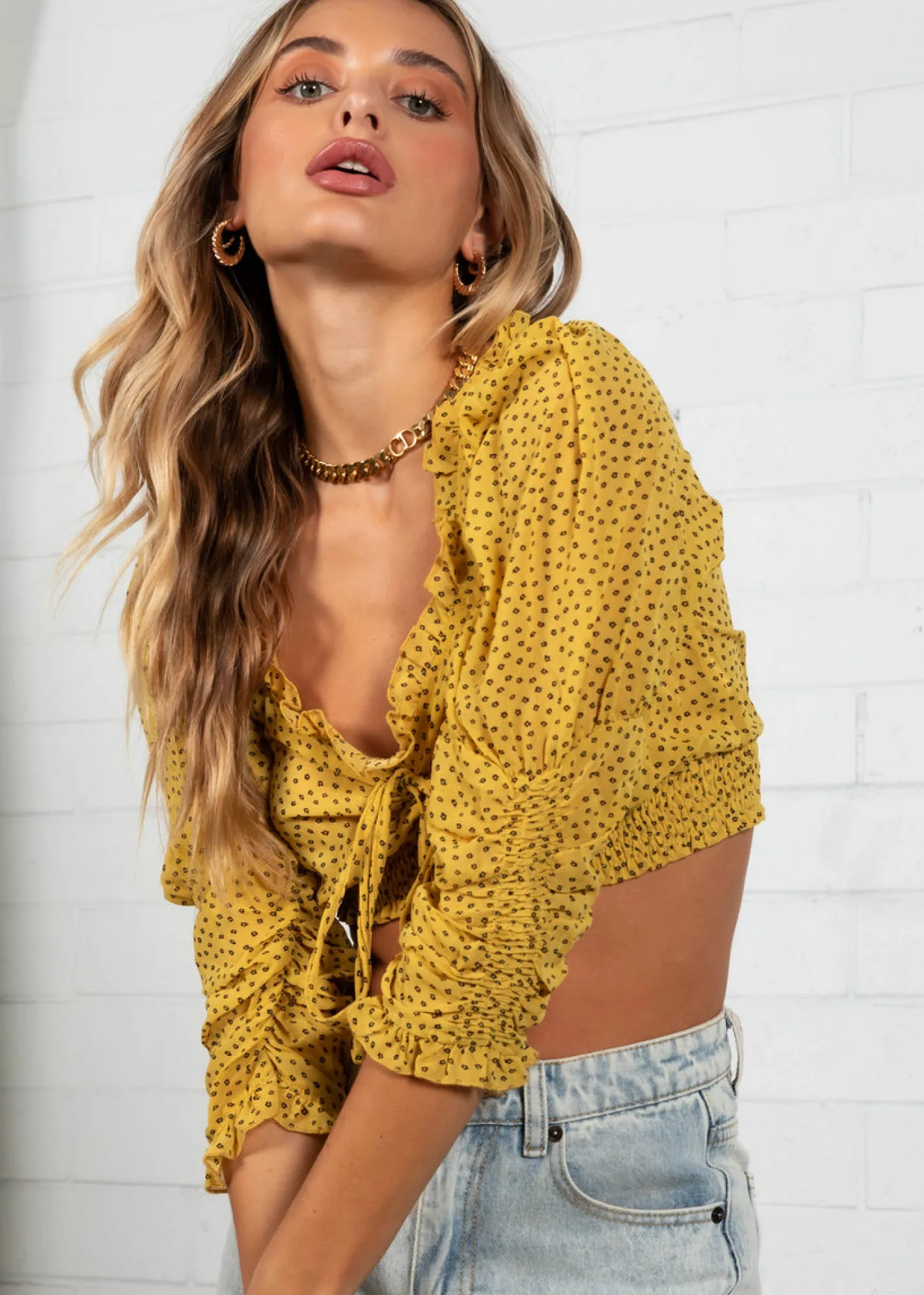 Women Gingham & Heels Crops>Cadence Cropped Blouse