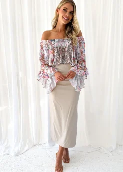 Women Gingham & Heels Blouses>Calypso Off Shoulder Blouse
