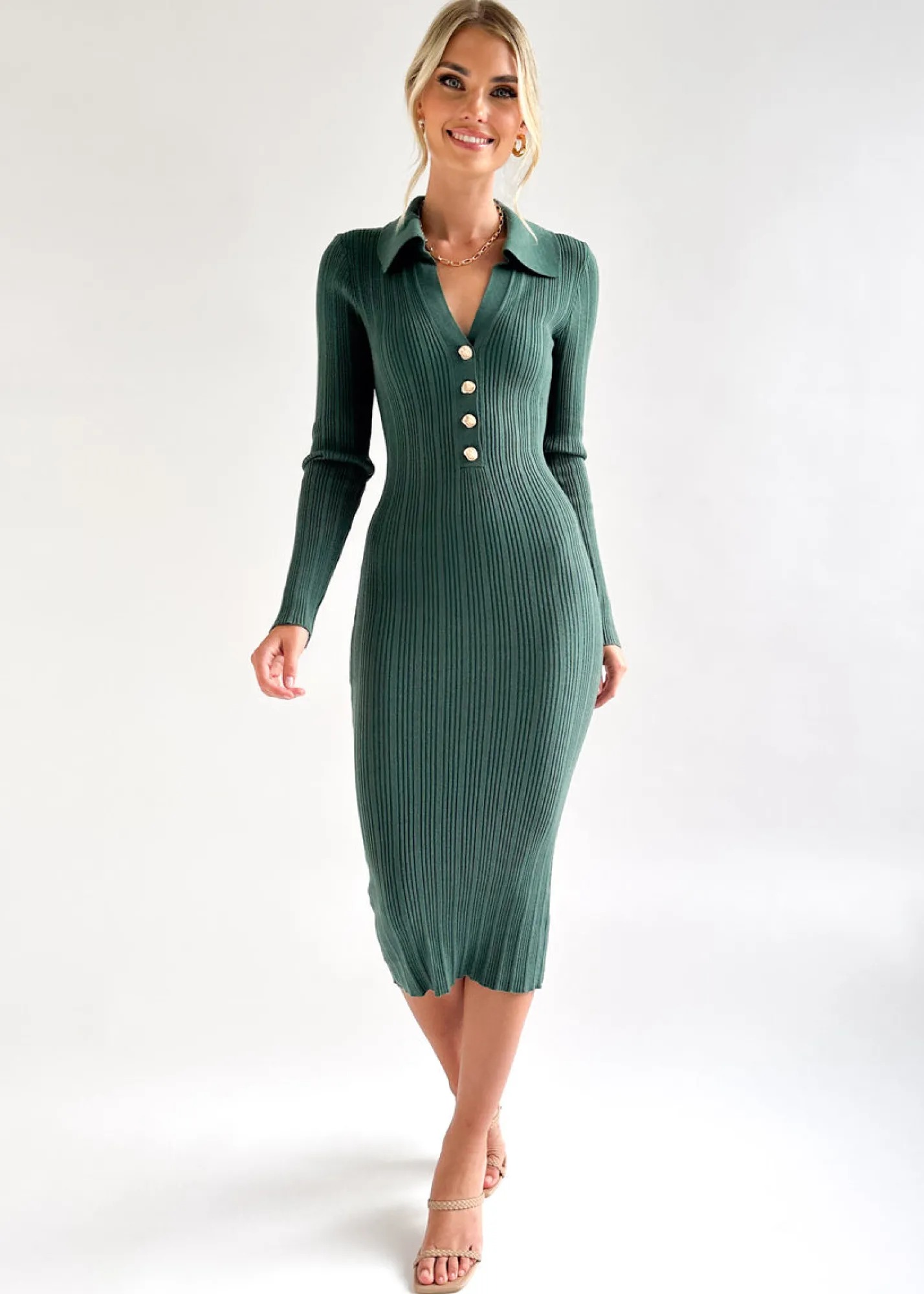 Women Gingham & Heels Knit Dresses>Caraline Knit Midi Dress