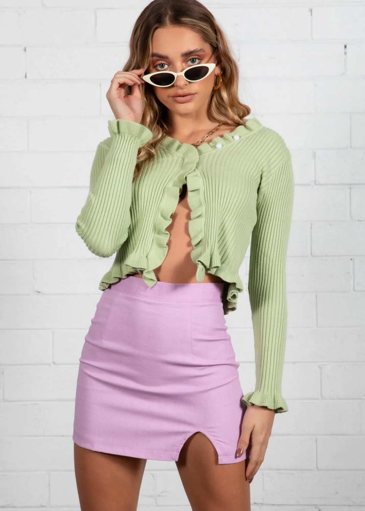 Women Gingham & Heels Knit Tops>Cher Button Knit Top