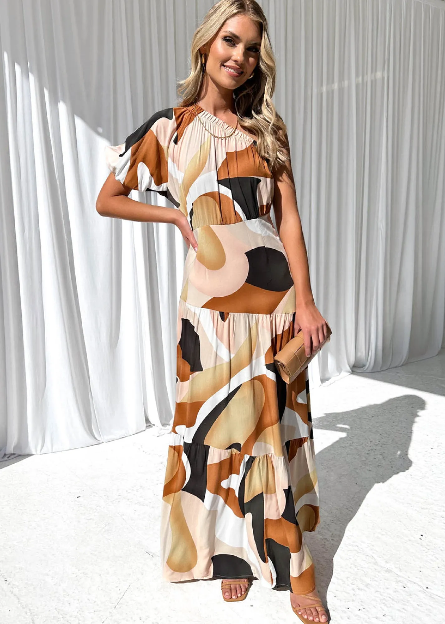 Women Gingham & Heels Maxi>Chi One Shoulder Maxi Dress