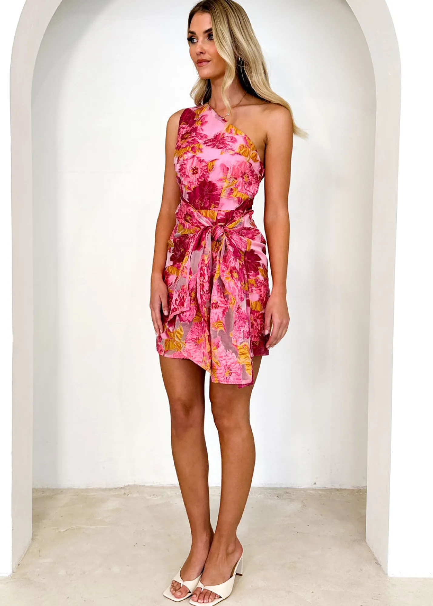 Women Gingham & Heels Short>Danney One Shoulder Dress