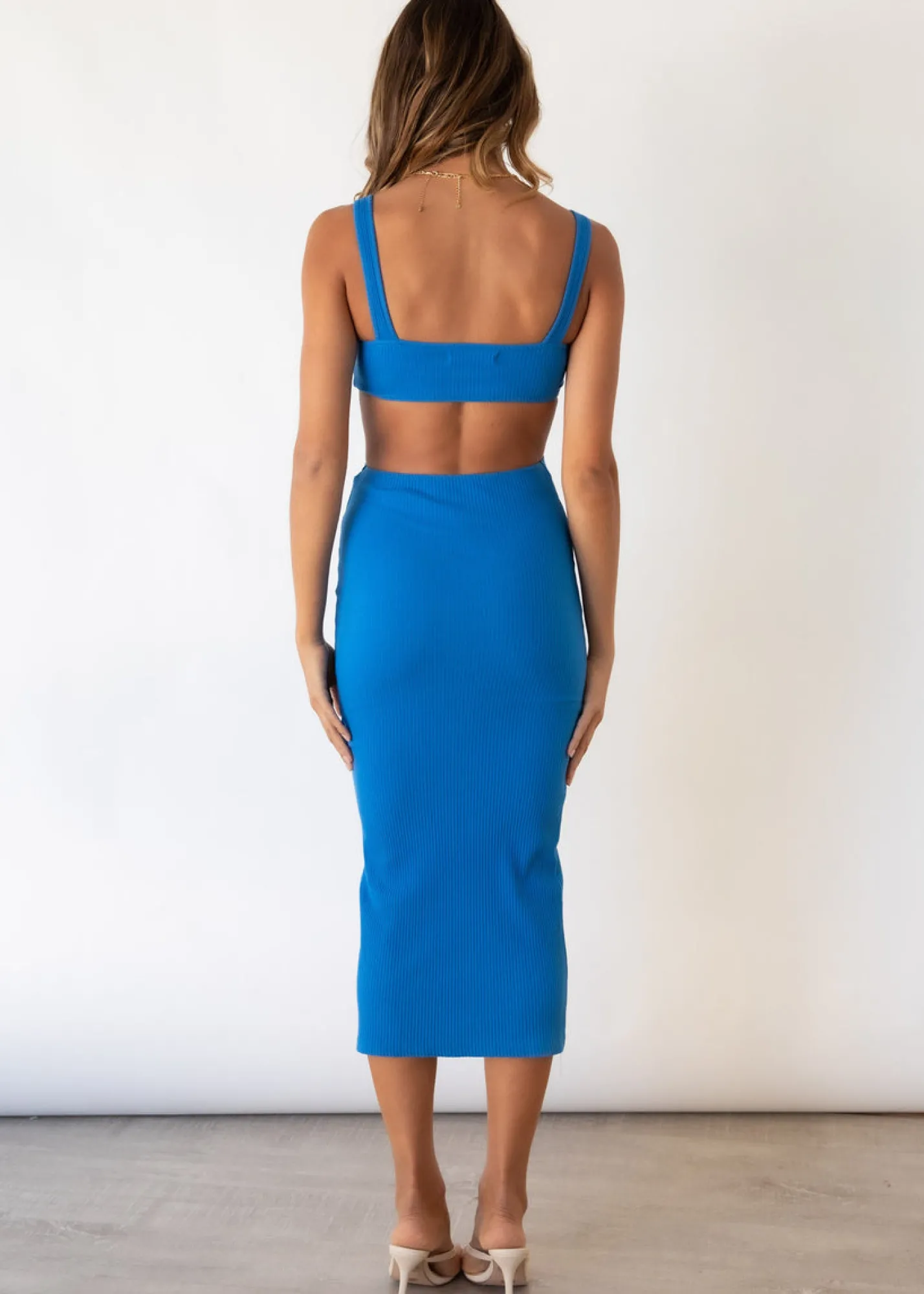 Women Gingham & Heels Knit Dresses>Diego Cut Out Knit Midi Dress