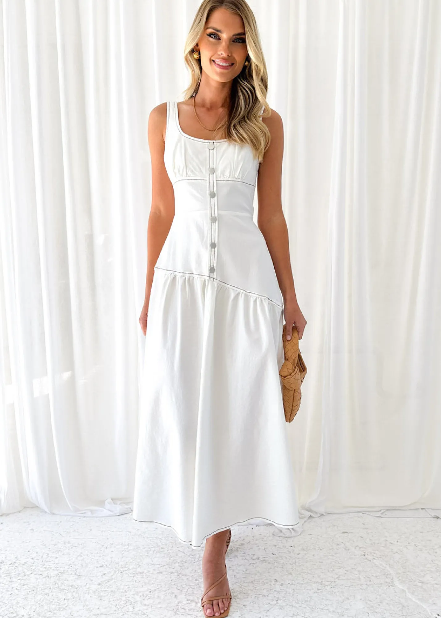 Women Gingham & Heels Midi>Dimmi Stretch Denim Midi Dress