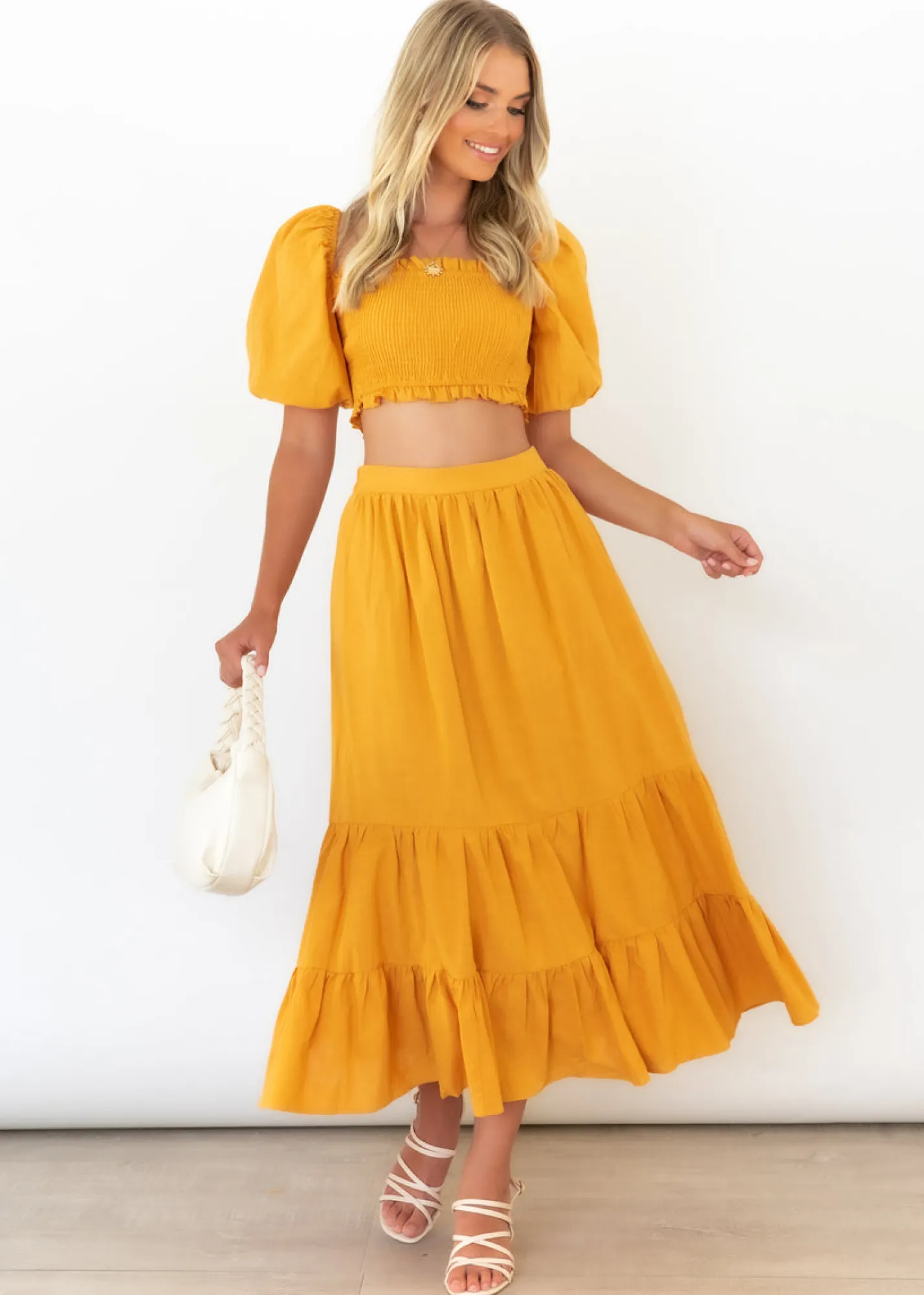 Women Gingham & Heels Crops>Dita Off Shoulder Crop