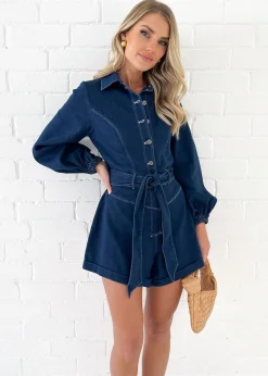 Women Gingham & Heels Playsuits>Dorit Stretch Denim Playsuit