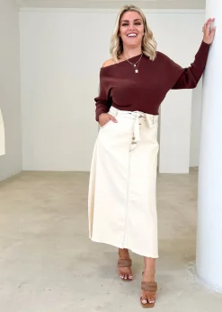 Women Gingham & Heels Skirts>Eddison Stretch Denim Maxi Skirt