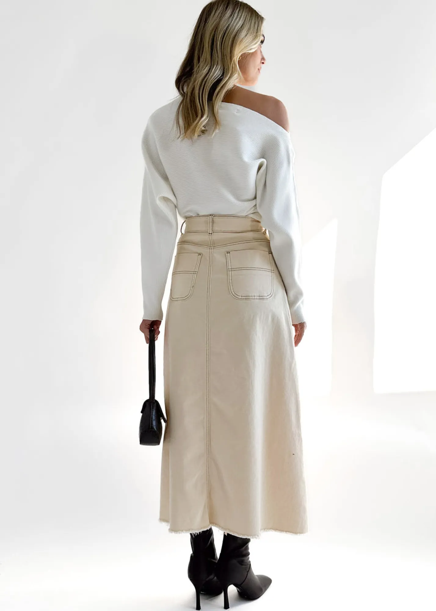 Women Gingham & Heels Skirts>Eddison Stretch Denim Maxi Skirt