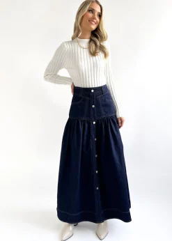 Women Gingham & Heels Skirts>Egilah Denim Maxi Skirt