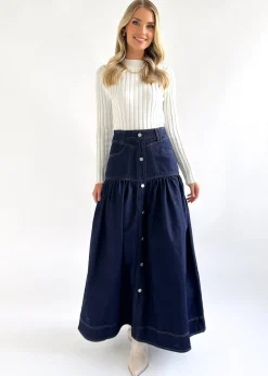 Women Gingham & Heels Skirts>Egilah Denim Maxi Skirt