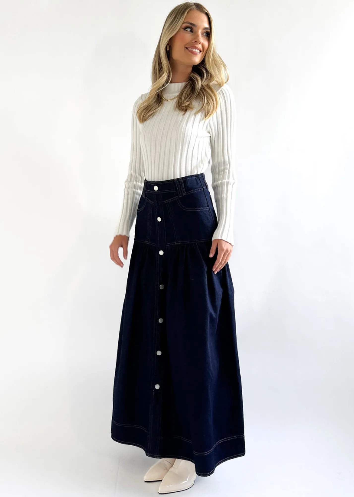 Women Gingham & Heels Skirts>Egilah Denim Maxi Skirt