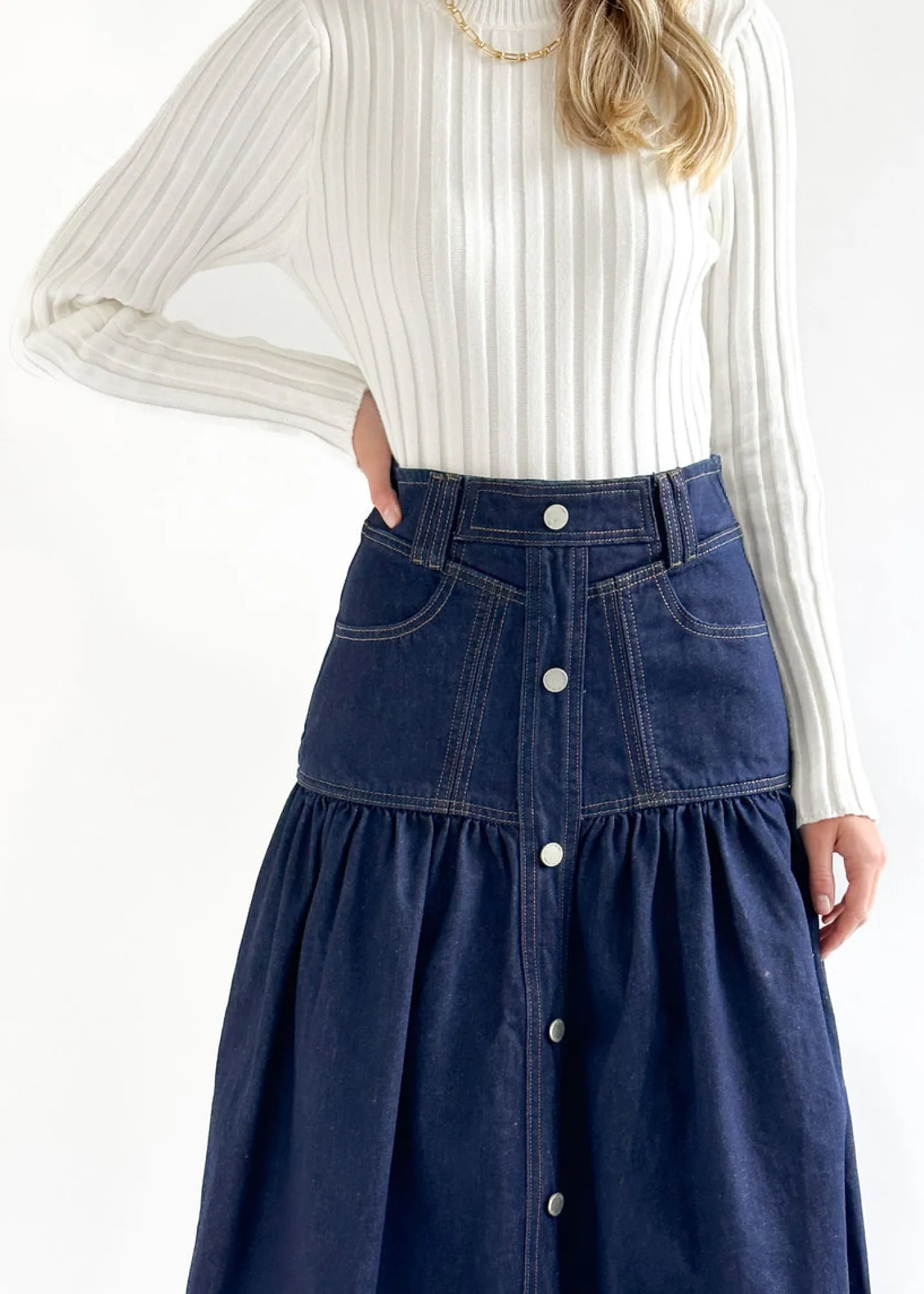 Women Gingham & Heels Skirts>Egilah Denim Maxi Skirt