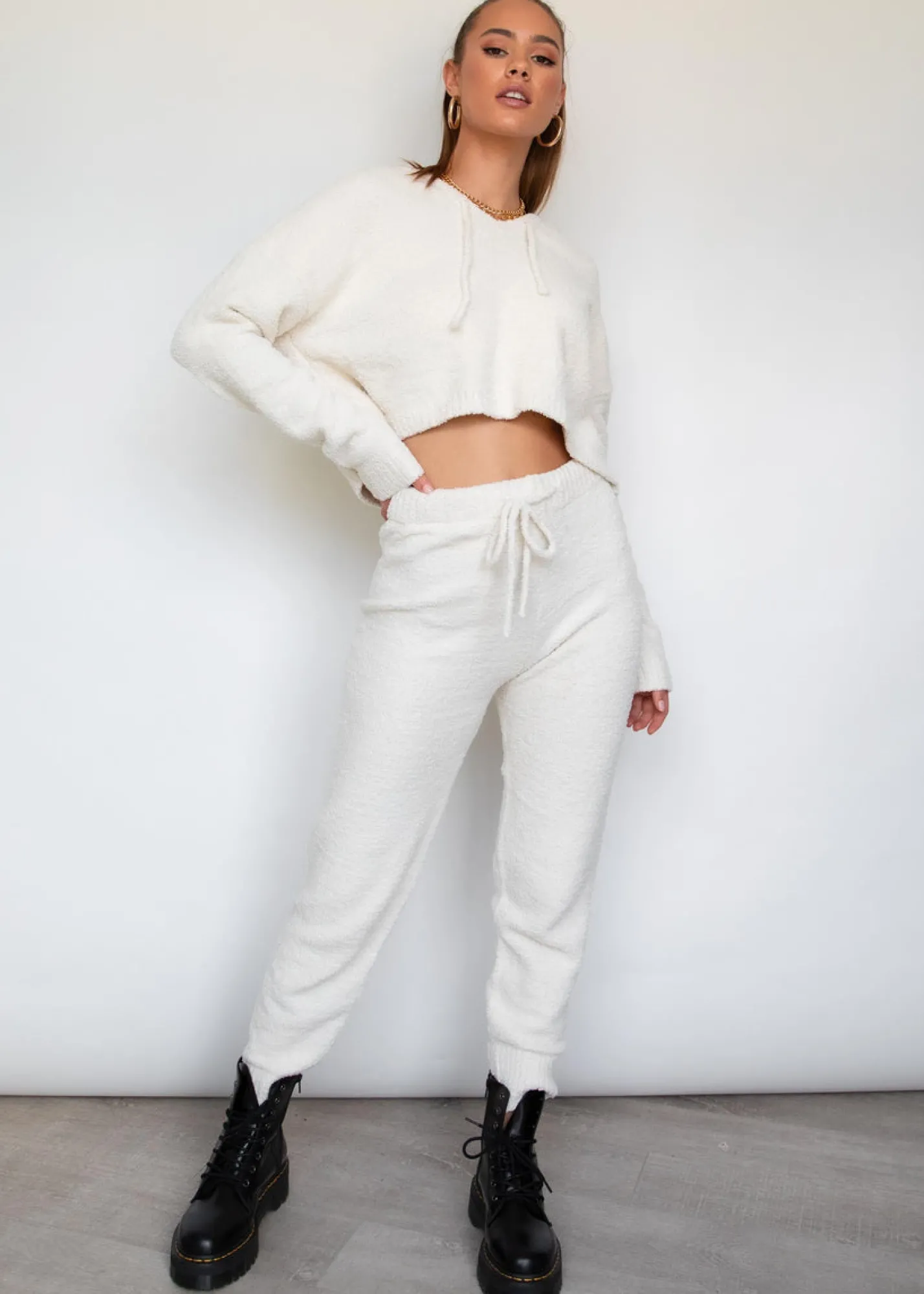 Women Gingham & Heels Knit Tops>Eli Hooded Knit Set