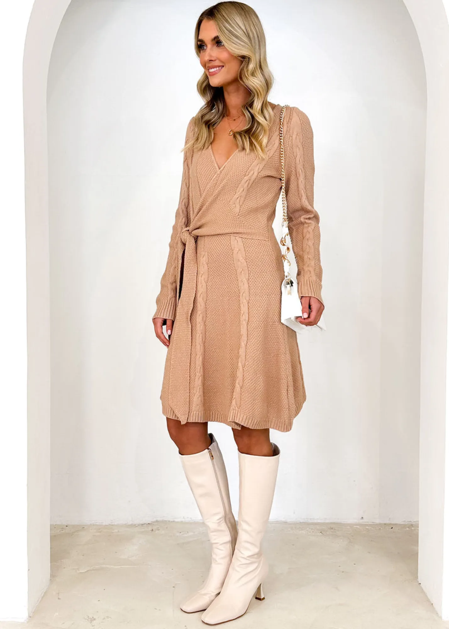 Women Gingham & Heels Knit Dresses>Gabriellah Tie Knit Dress