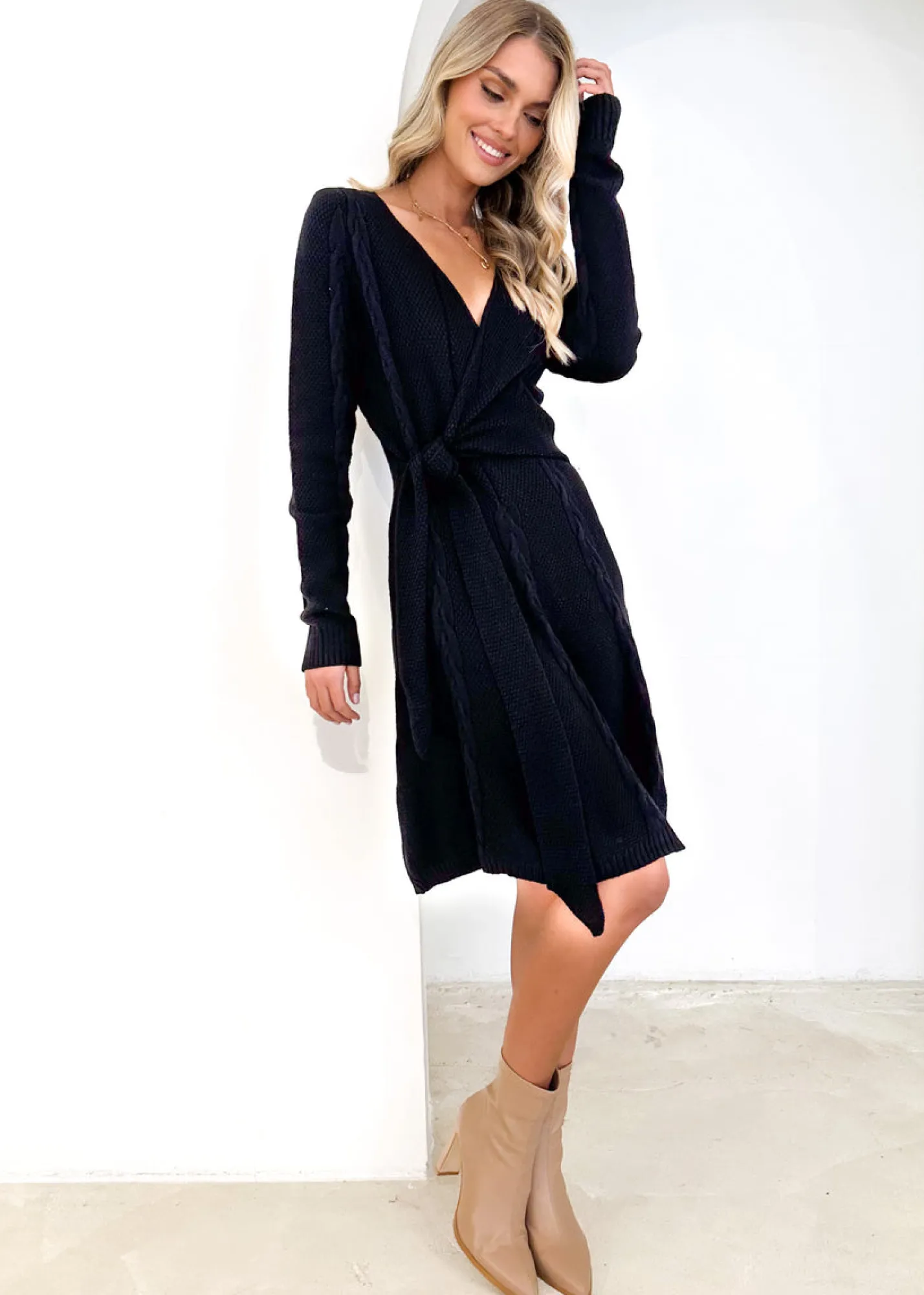 Women Gingham & Heels Knit Dresses>Gabriellah Tie Knit Dress