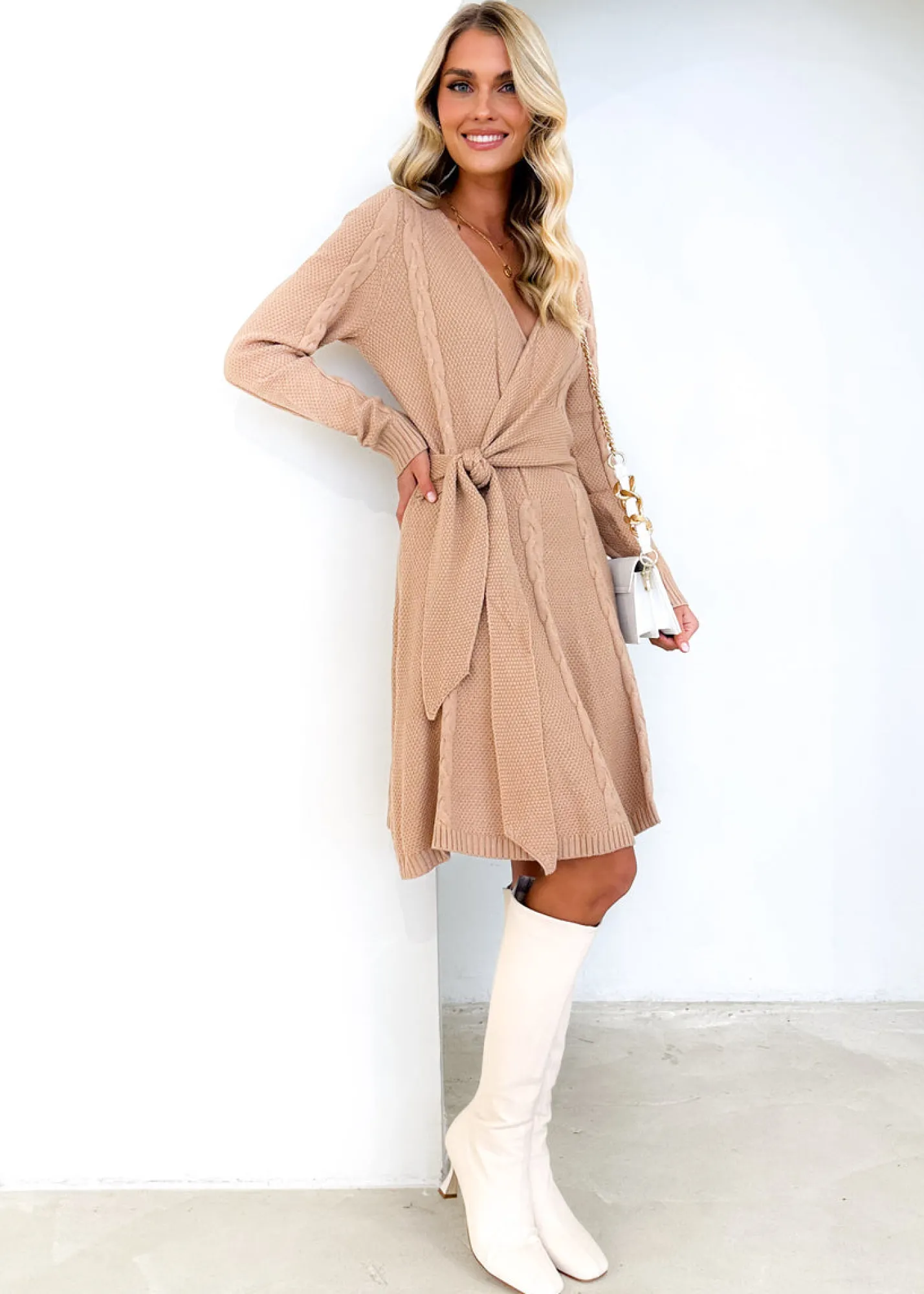 Women Gingham & Heels Short>Gabriellah Tie Knit Dress