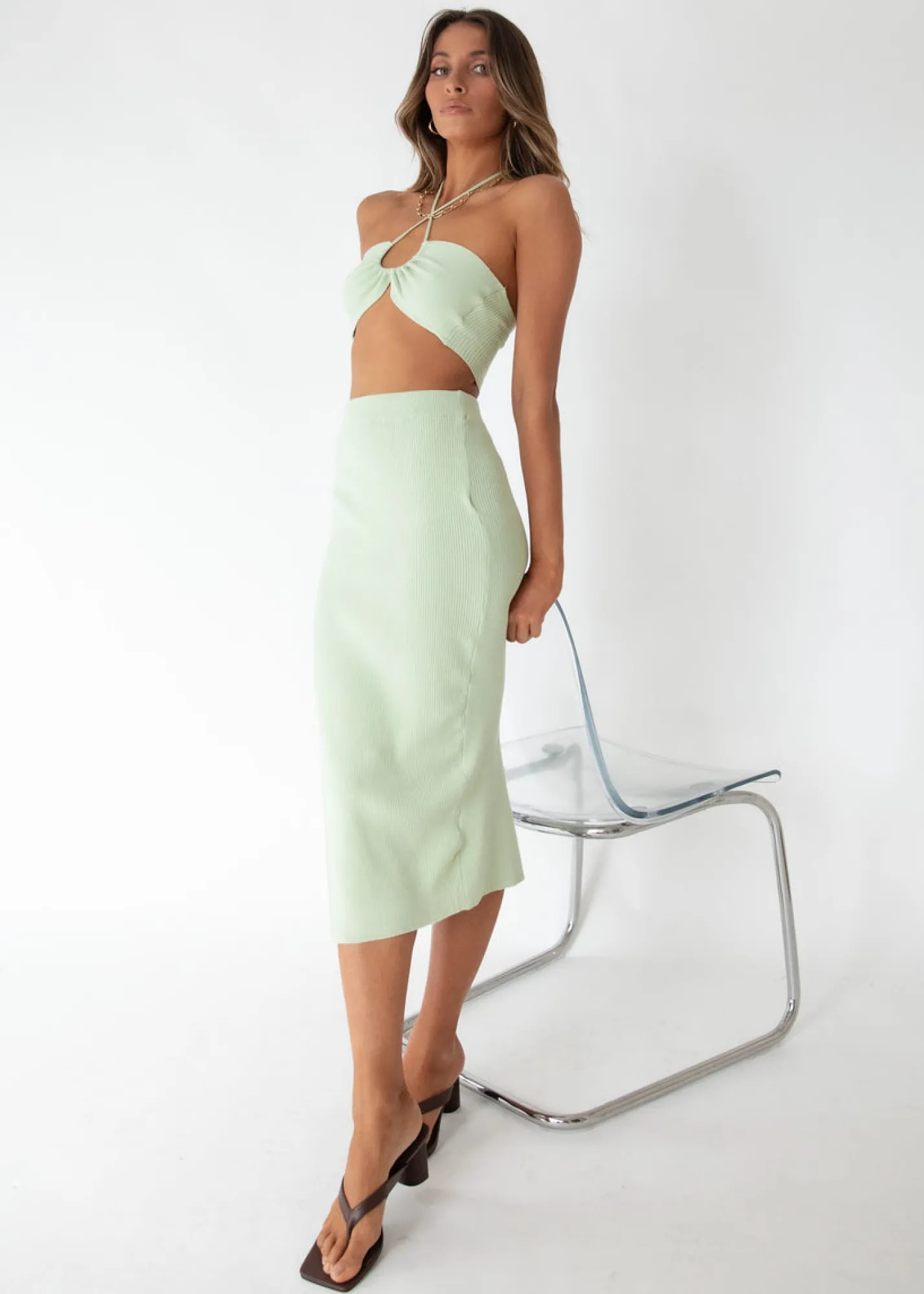 Women Gingham & Heels Knit Bottoms>High Spirits Knit Midi Skirt