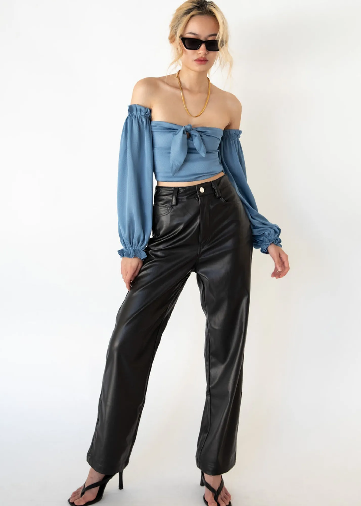 Women Gingham & Heels Crops>Inari Off The Shoulder Crop