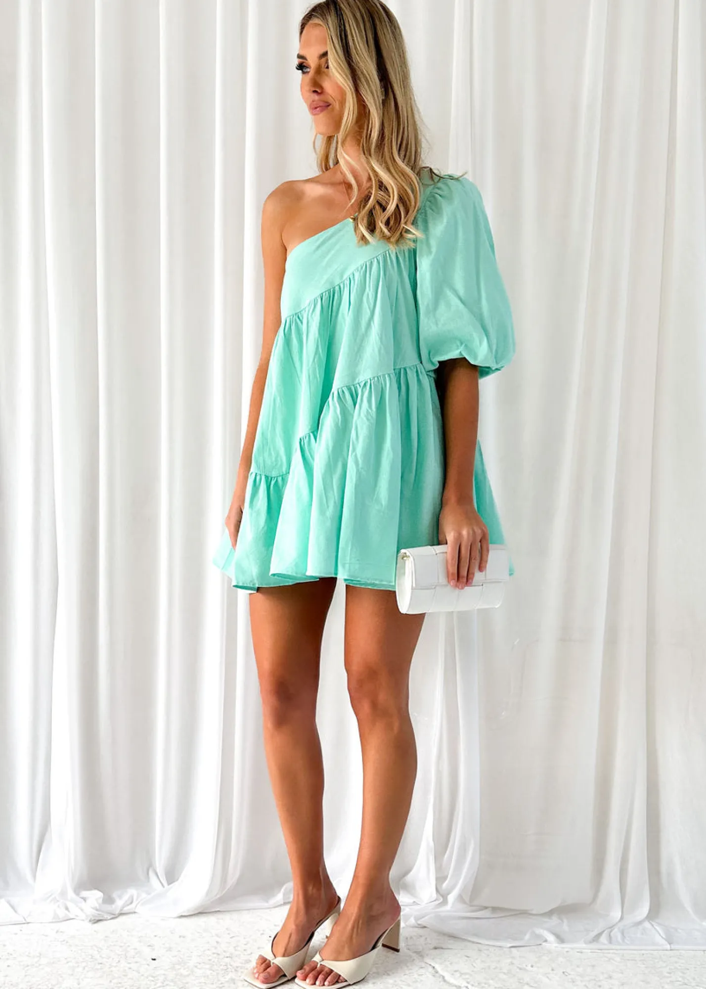Women Gingham & Heels Short>Isolde One Shoulder Dress