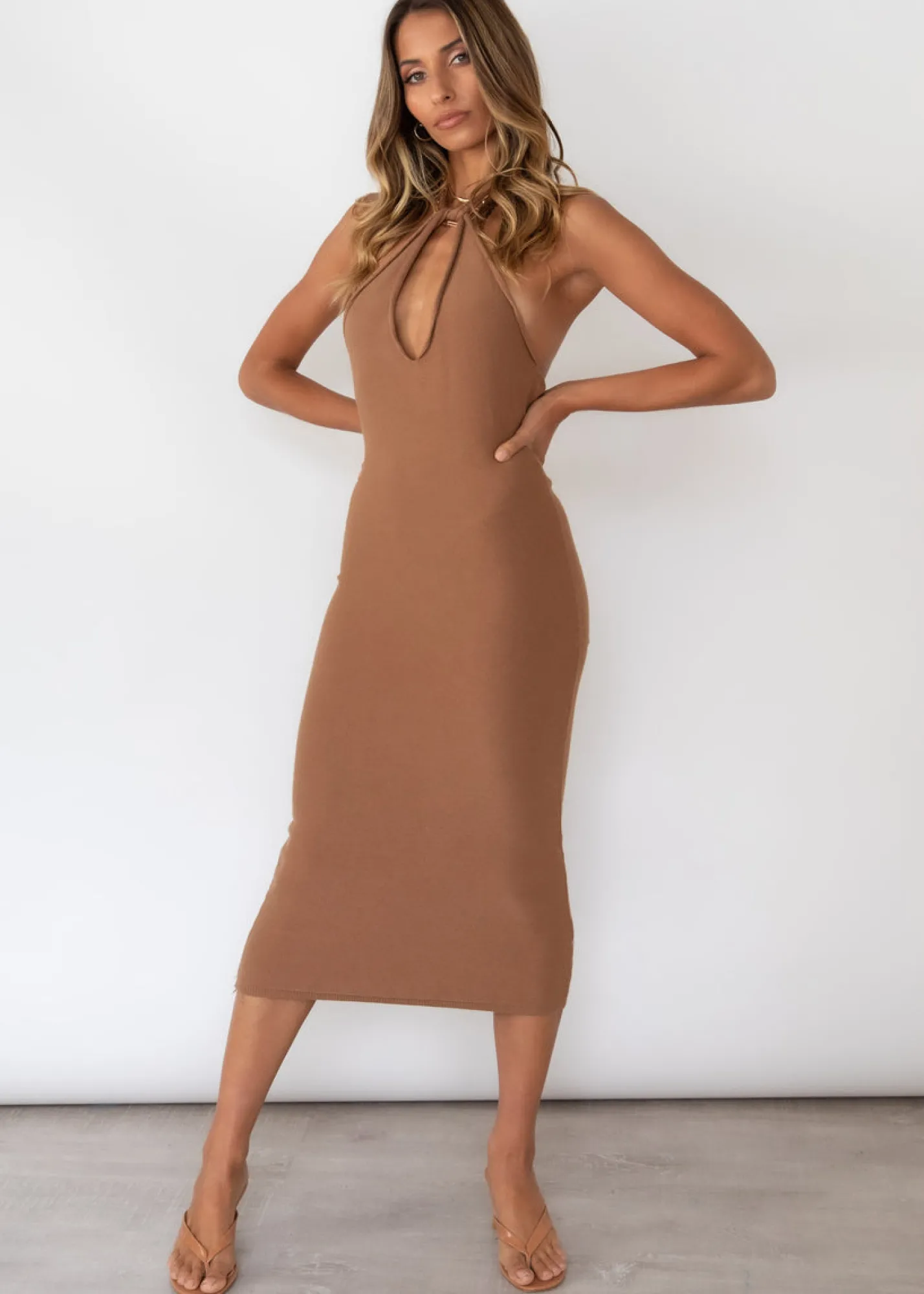 Women Gingham & Heels Knit Dresses>Josey Halter Knit Midi Dress