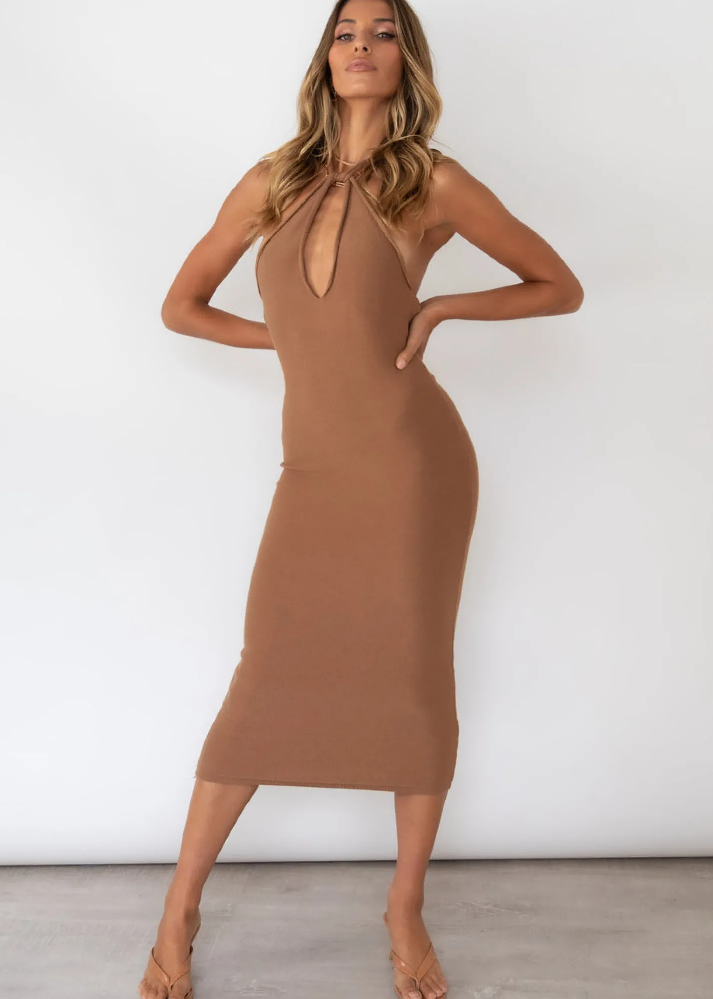 Women Gingham & Heels Knit Dresses>Josey Halter Knit Midi Dress