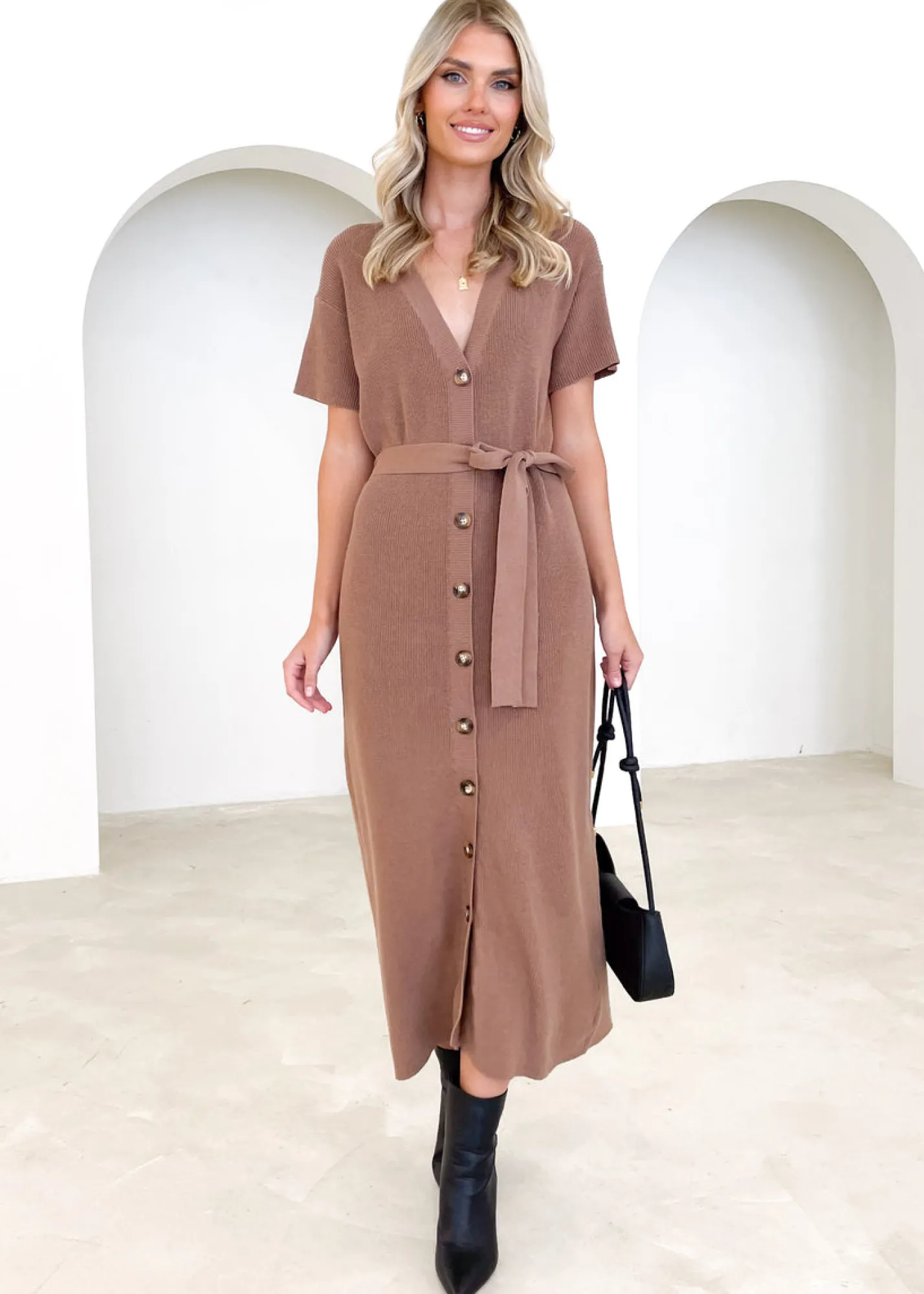 Women Gingham & Heels Knit Dresses>Kadha Knit Midi Dress