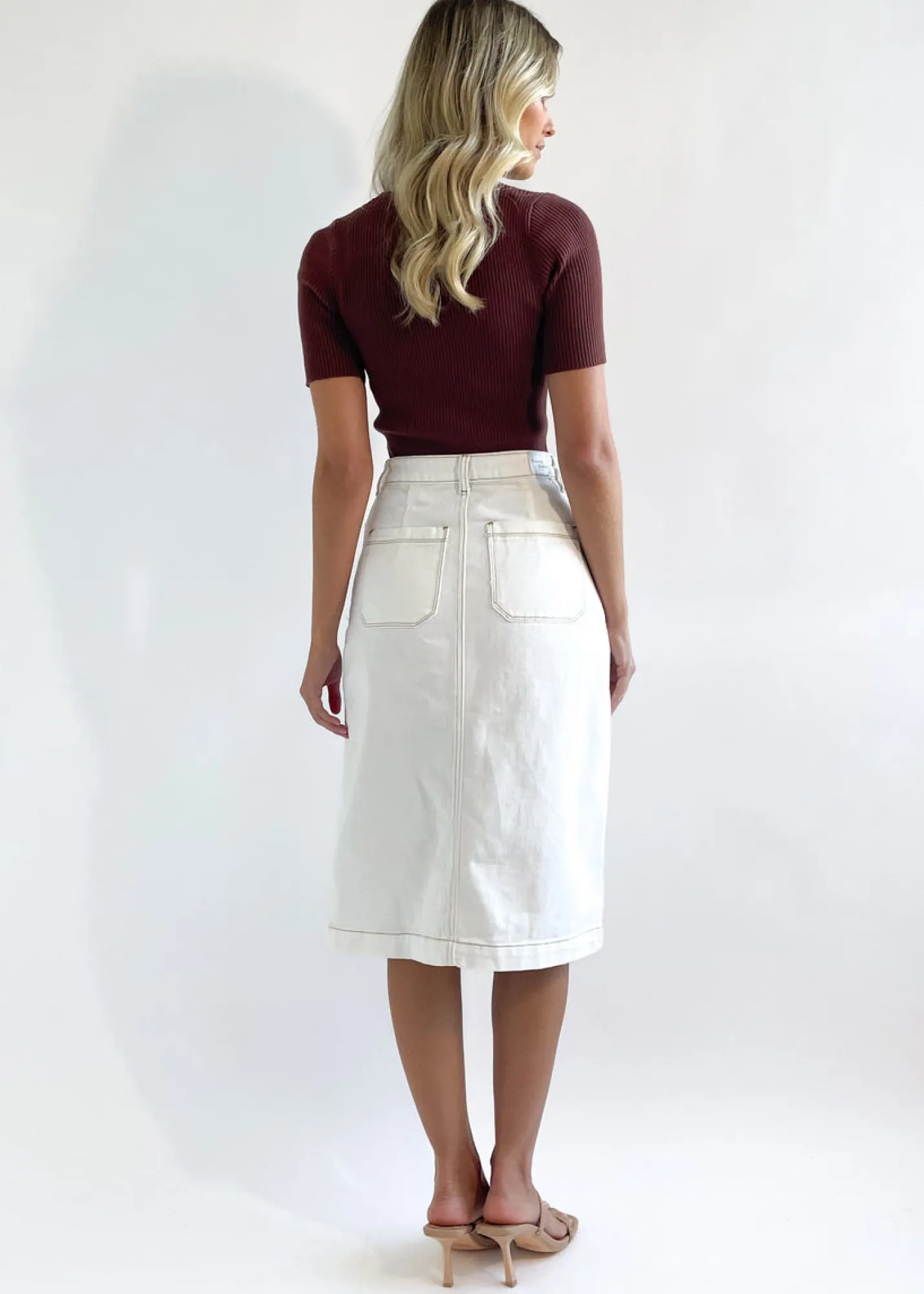 Women Gingham & Heels Skirts>Karina Denim Midi Skirt