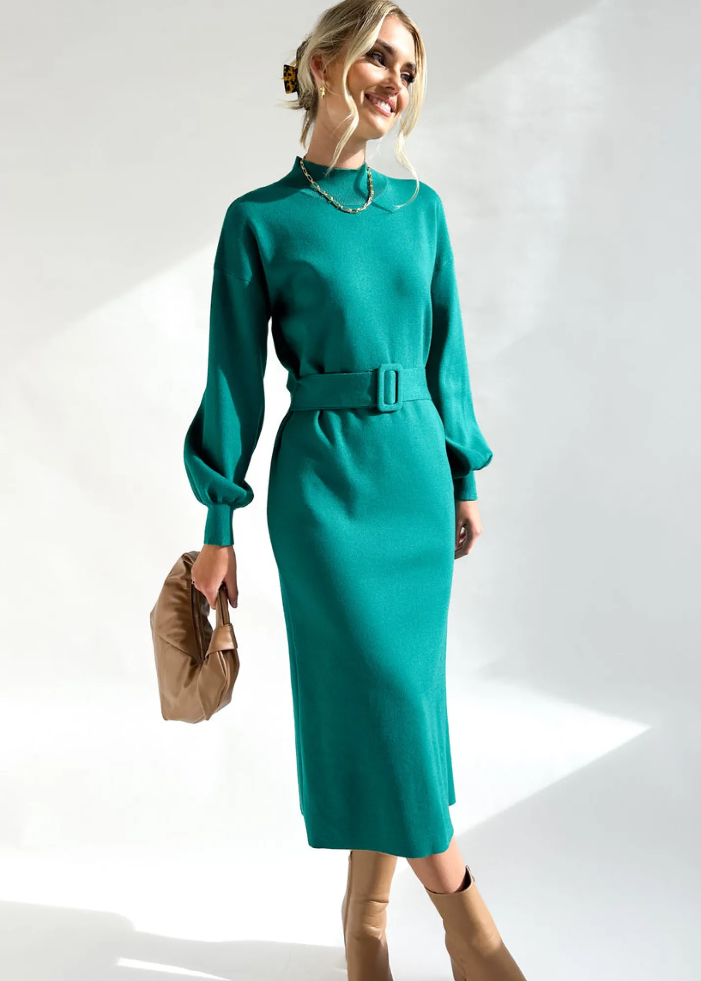 Women Gingham & Heels Knit Dresses>Kauie Knit Midi Dress