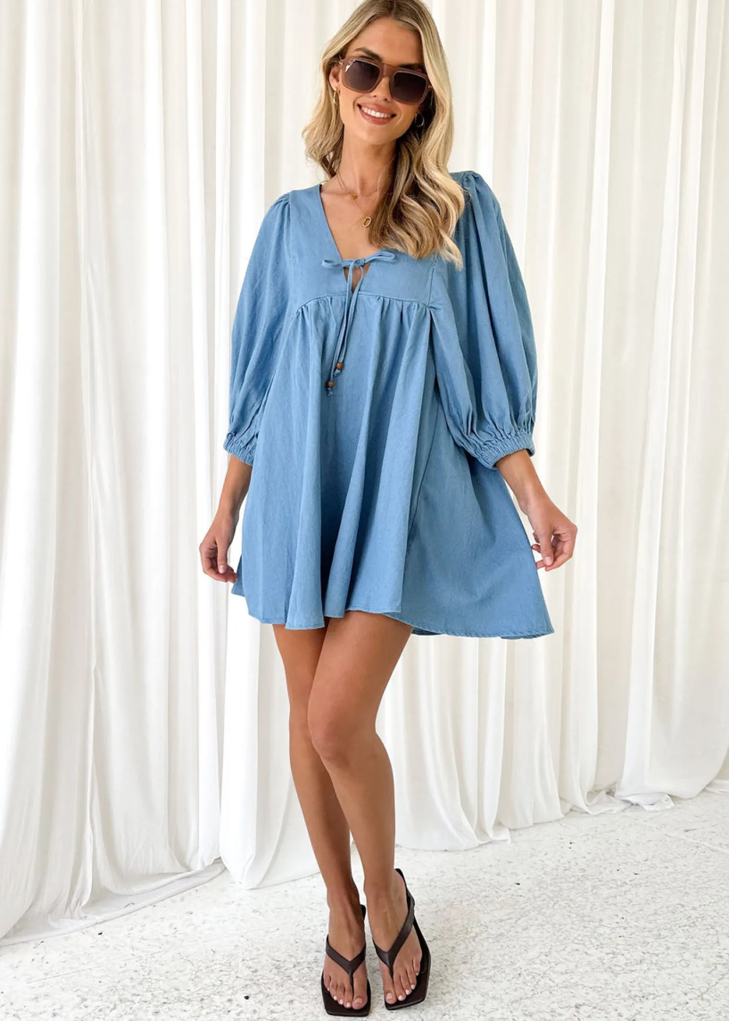 Women Gingham & Heels Short>Keeran Denim Dress