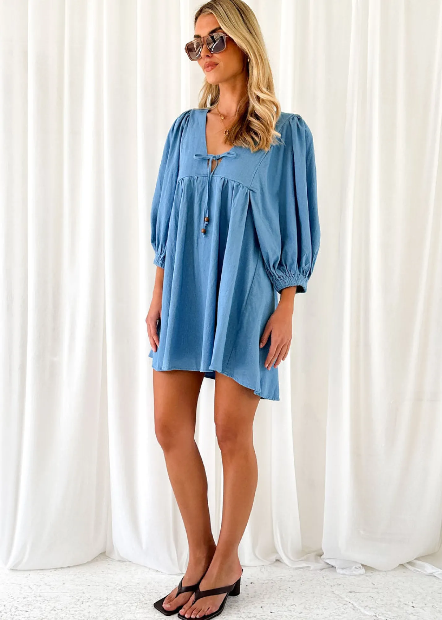 Women Gingham & Heels Short>Keeran Denim Dress