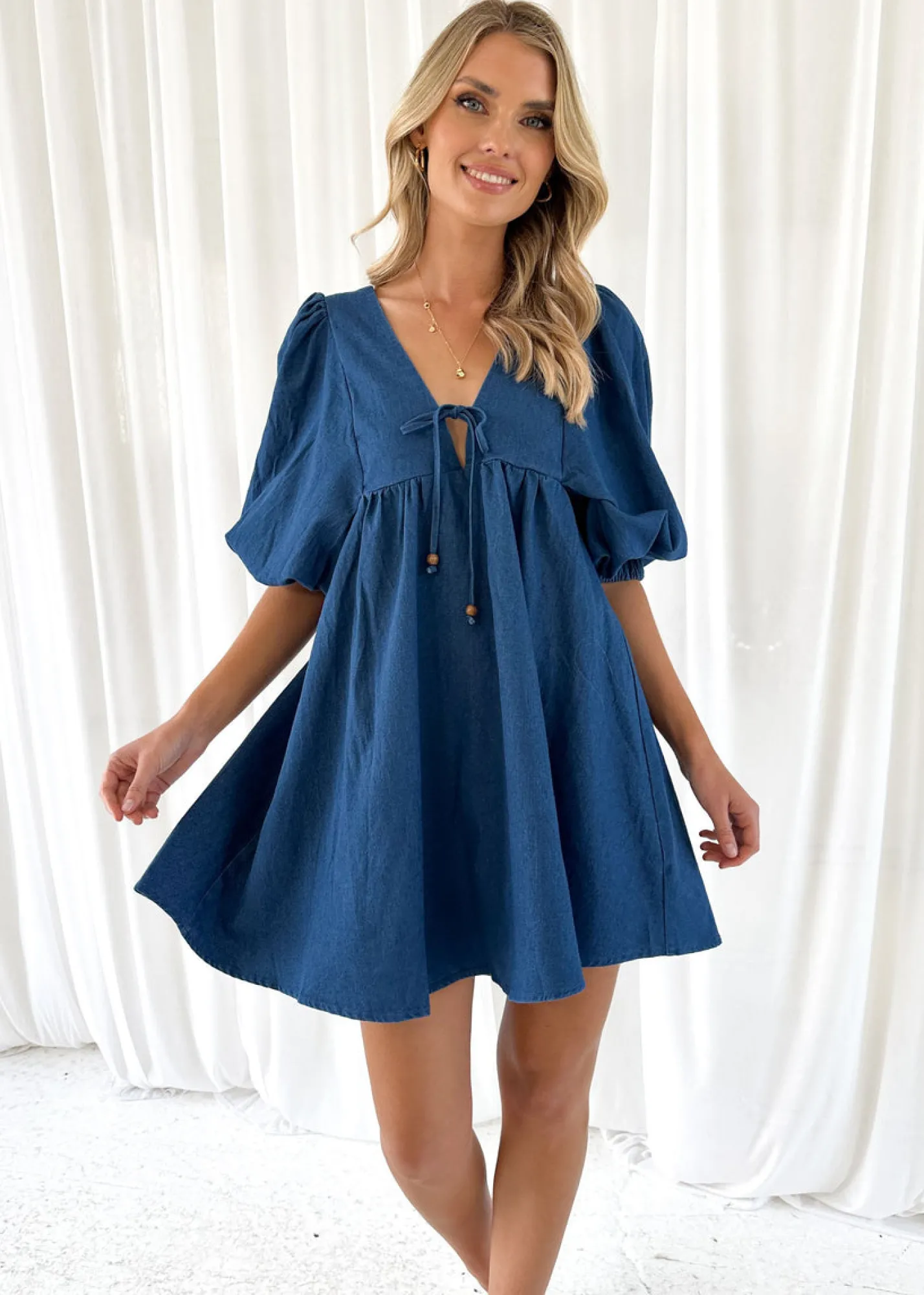 Women Gingham & Heels Short>Keeran Denim Dress